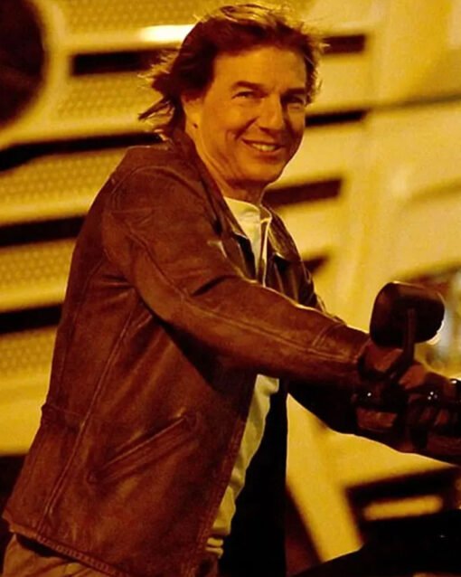 Movie Mission Impossible 8 Tom Cruise Brown Leather Jacket