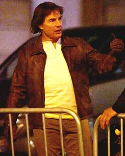 Movie Mission Impossible 8 Tom Cruise Brown Leather Jacket