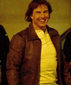Movie Mission Impossible 8 Tom Cruise Brown Leather Jacket