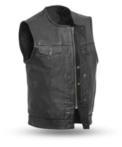  Men's Black Leather Motorcycle Rider Vest  