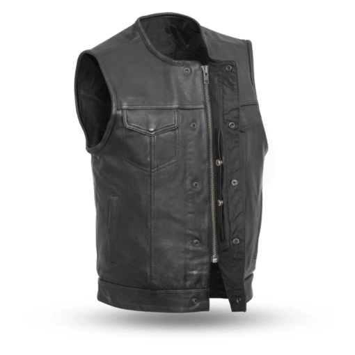  Men's Black Leather Motorcycle Rider Vest  