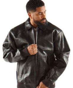 Pelle Pelle Men Applique Black Plush Leather Jacket