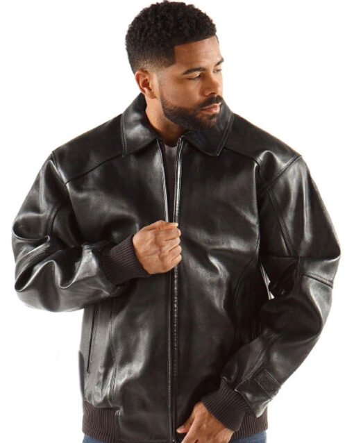 Pelle Pelle Men Applique Black Plush Leather Jacket