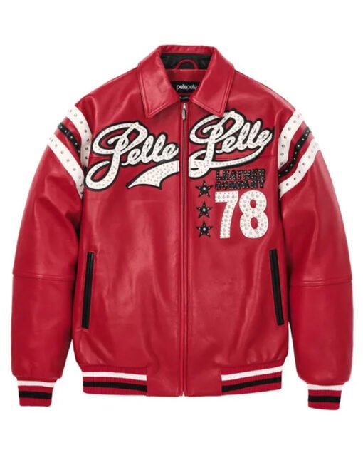 Pelle Pelle Red Encrusted Varsity Plush Jacket