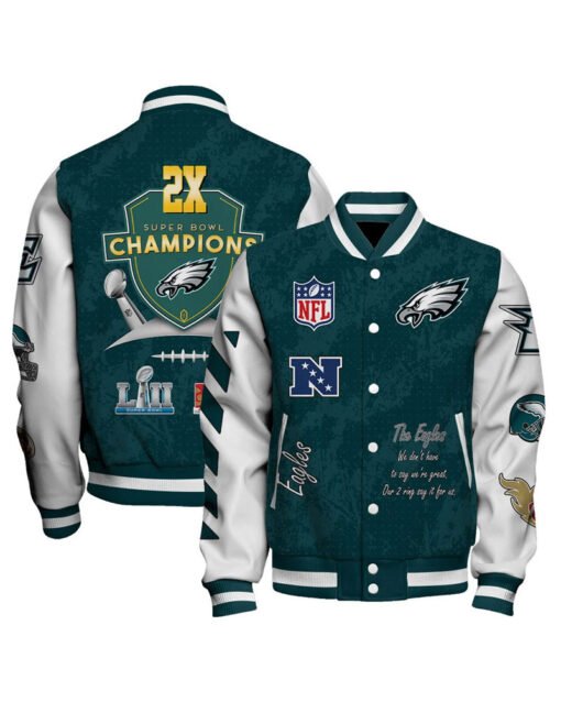 Philadelphia Eagles 2X Super Bowl LIX Champions Varsity Jacket