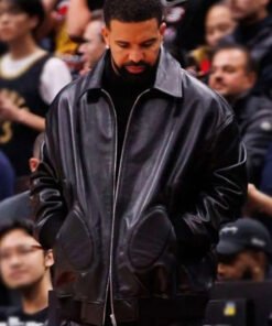 Raptors VS Warriors Game 2025 Drake Leather Jacket