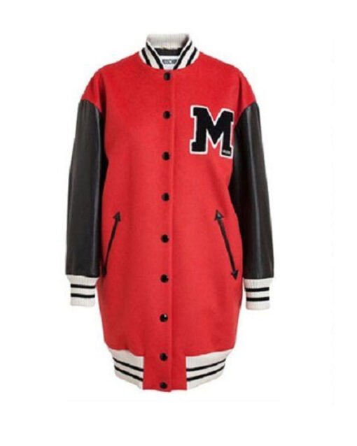 Rihanna Oversized Varsity Black and Red Jacket