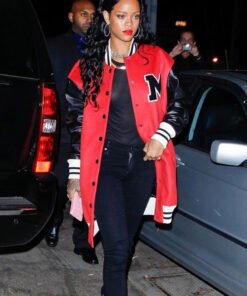 Rihanna Oversized Varsity Black and Red Jacket