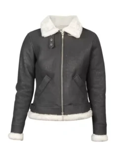 Women B-3 Black & White Leather Bomber Jacket