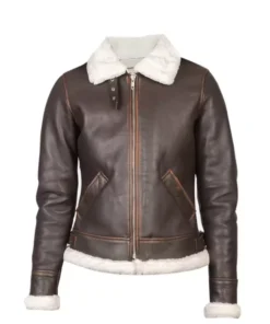 Women B-3 Brown Leather Bomber Jacket