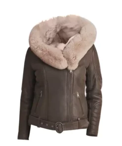 Women Shearling Brown Leather Jacket