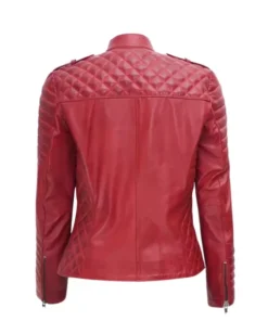 Women Burnt Red Biker Leather Jacket