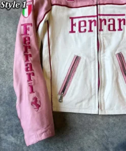 Ferrari Pink and White Leather Jacket