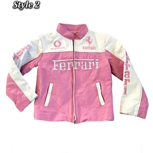 Ferrari Pink and White Leather Jacket