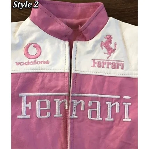 Ferrari Pink and White Leather Jacket