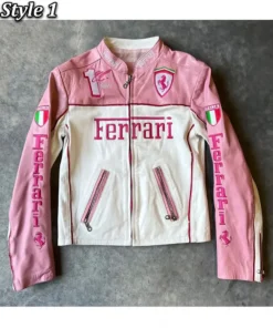 Ferrari Pink and White Leather Jacket