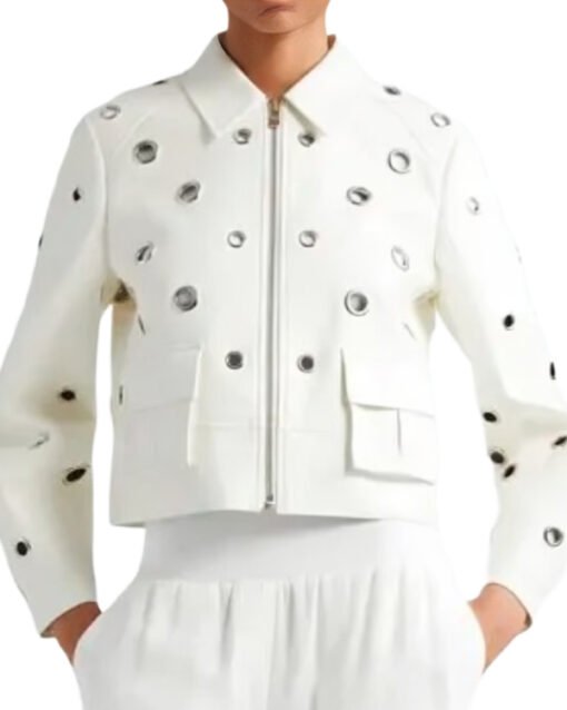 9-1-1 Athena Grant White Grommet Leather Jacket