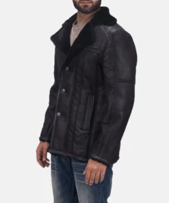 Mens Greatest Black Shearling Leather Coat