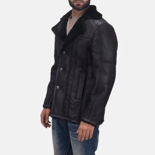 Mens Greatest Black Shearling Leather Coat