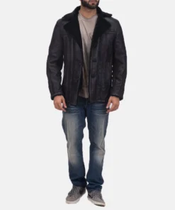 Mens Greatest Black Shearling Leather Coat