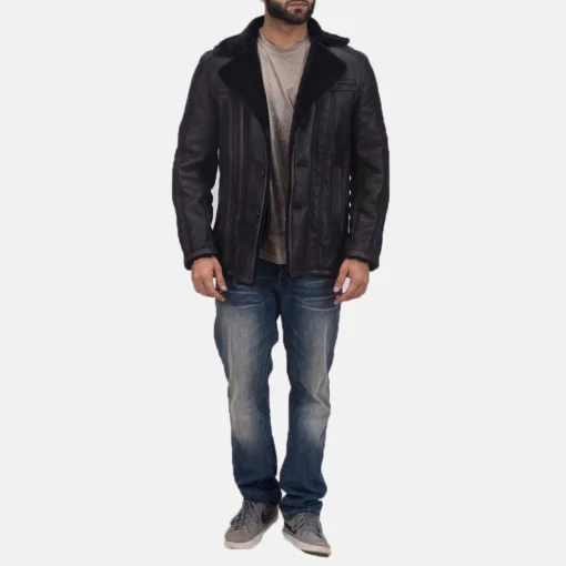Mens Greatest Black Shearling Leather Coat