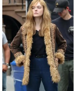 A Complete Unknown 2024 Elle Fanning Brown Fur Jacket