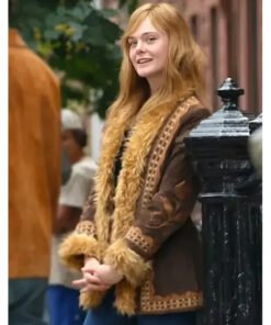 A Complete Unknown 2024 Elle Fanning Brown Fur Jacket