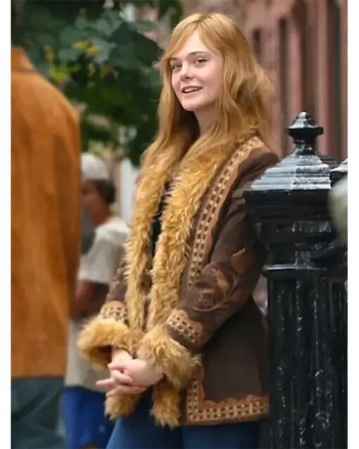 A Complete Unknown 2024 Elle Fanning Brown Fur Jacket