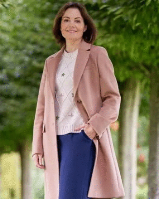 A Scottish Love Scheme 2024 Erica Durance Pink Trench Coat