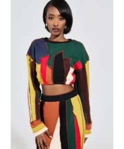 All American S07 Alexis Chikaeze Patchwork Crop Sweater