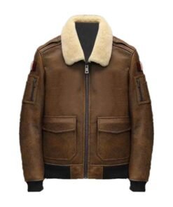 Mens B3 Flying Leather Coat Embroidered Bomber Jacket