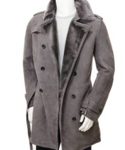 Mens Grey Shearling Leather Coat