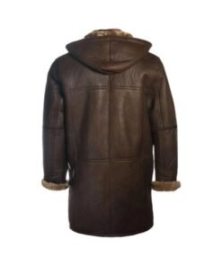 Men Brown Shearling Bomber Hooded Coat