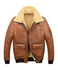 Men’s Aviator Camel Brown A2 Fur Shearling Jacket