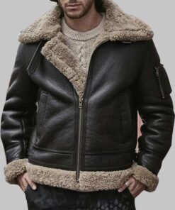 Mens Black Sheepskin Leather Shearling Jacket