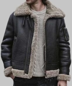 Mens Black Sheepskin Leather Shearling Jacket