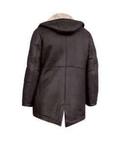 Men’s Hooded Shearling Leather Long Trench Coat