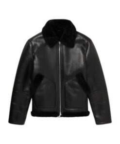 Mens Shearling Lined Leather Black Trucker Jacket