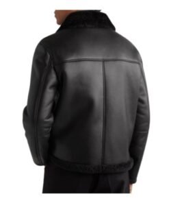 Mens Shearling Lined Leather Black Trucker Jacket