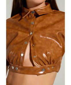 Beyond The Gates 2025 Karla Mosley Brown Crop PU Shirt