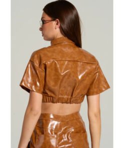 Beyond The Gates 2025 Karla Mosley Brown Crop PU Shirt