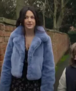 Brassic S05 Michelle Keegan Blue Cropped Fur Jacket
