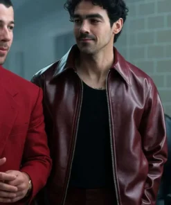 A Very Jonas Christmas Joe Jonas Maroon Leather Jacket