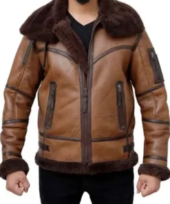 Men Brown Leather Aviator Jacket