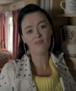 Brassic S05 Bronagh Gallagher White Studded Biker Jacket