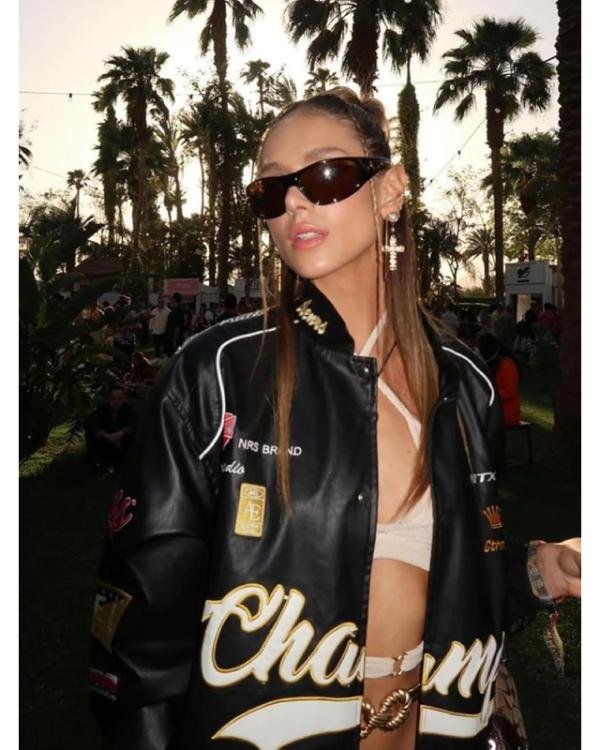 Champs Black Racing Style Leather Jacket Champs Black Racing Style Leather Jacket