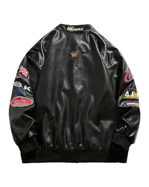 Champs Black Racing Style Leather Jacket Champs Black Racing Style Leather Jacket