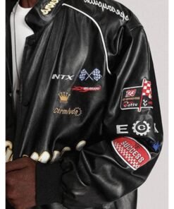 Champs Black Racing Style Leather Jacket