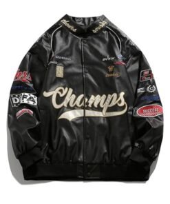 Champs Black Racing Style Leather Jacket
