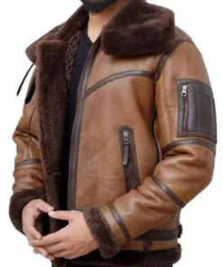 Men Brown Leather Aviator Jacket